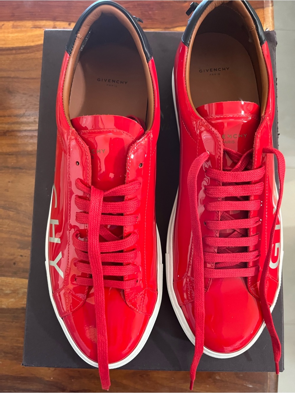 Givenchy Red Patent Leather Low-Top Sneakers with White Sole